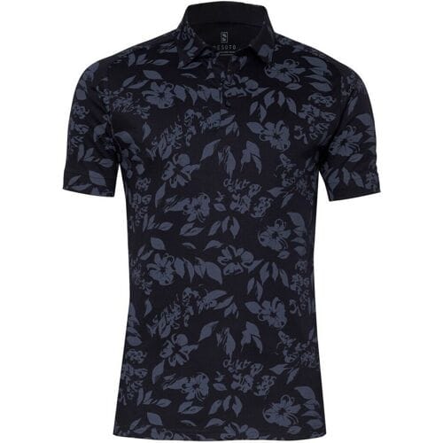 Desoto Polo Allover Subtle Flowers Pattern Donker Blauw / male
