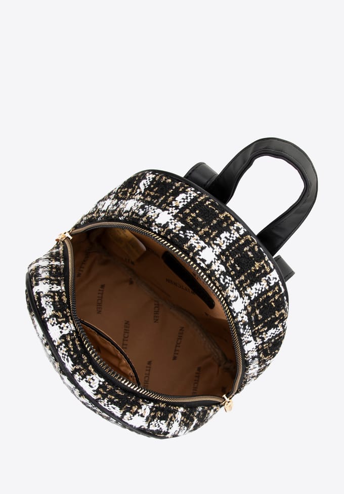 Wittchen - Dames Rugzak - Bouclé Stof - Zwart en Wit - Luxe Stijl