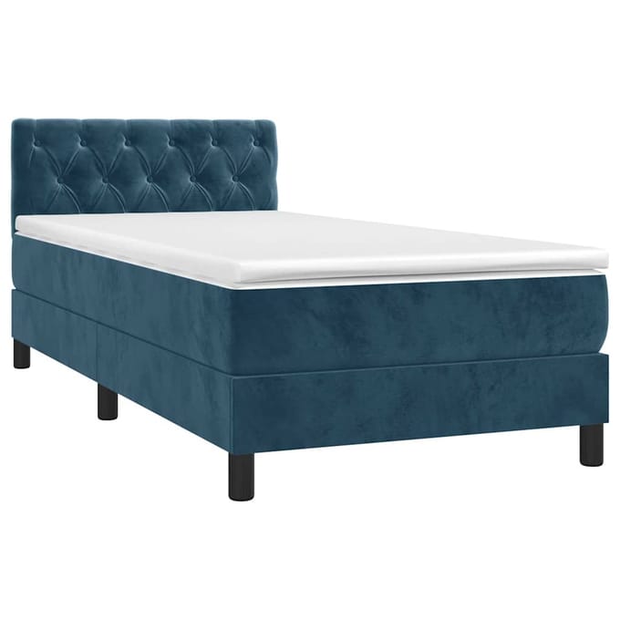vidaXL - Boxspring - met - matras - en - LED - fluweel - donkerblauw - 80x200 - cm