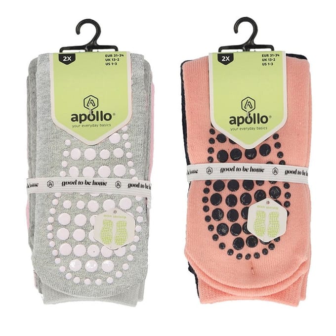 Apollo - Antislipsokken kinderen - Multi Roze - 4-Pak - Maat 31/34 - Huissokken