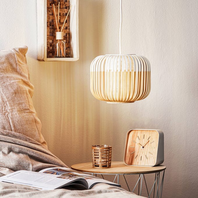 Forestier hanglamp Bamboo XS, Ø 27 cm, wit