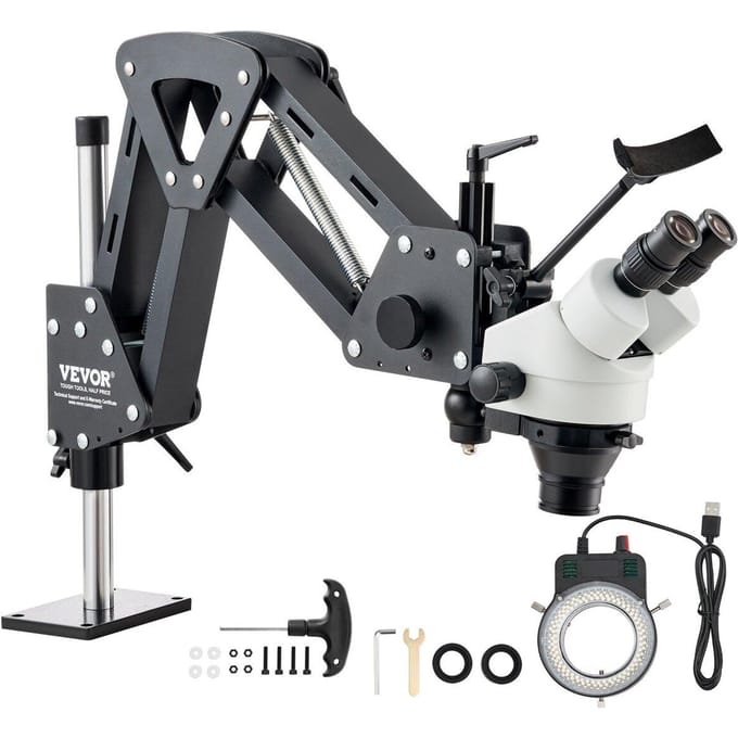Multidirectionele Microscoop met Veerbeugel Ringlicht 7X-45X Sieraden