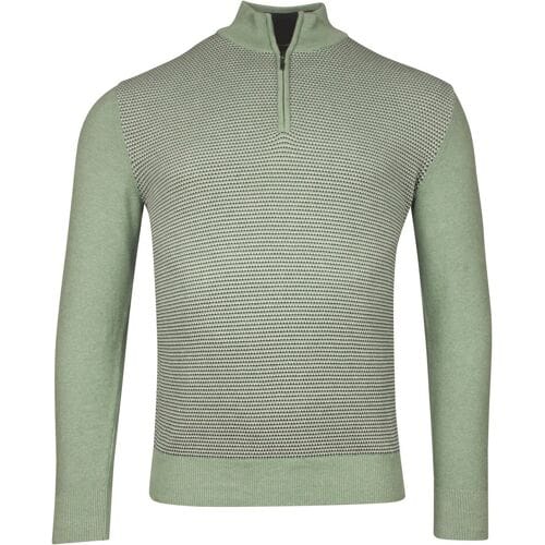 Baileys Trui Half Zip Collar Structure Knit Three-Color Front Misty Green Melange / male