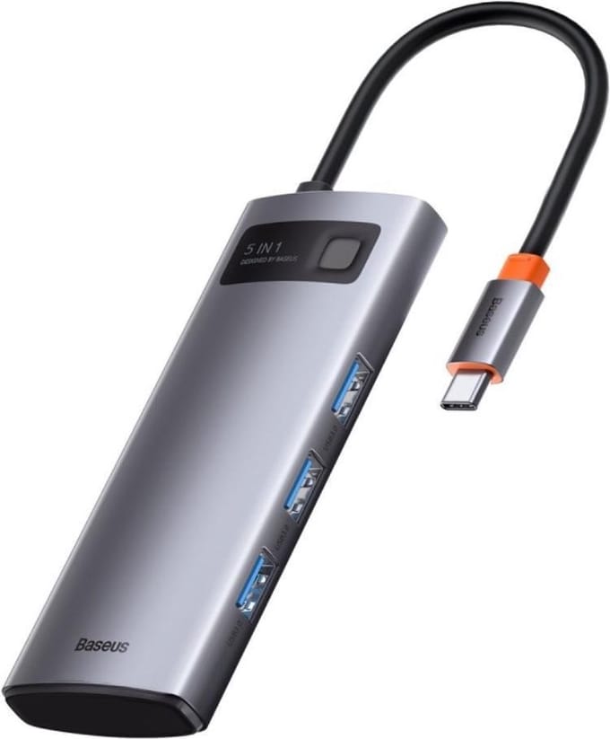 Baseus Hub 5in1 Metal Gleam Series USB-C to 3x USB 3.0 + HDMI + USB-C PD USB hub - 5 - USB 3.0 - Grijs