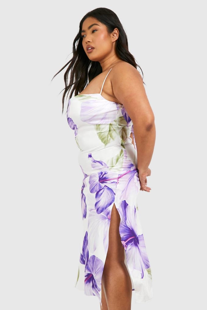 boohoo Dames Plus bedrukte midi slip jurk | Violet | Maat: 54