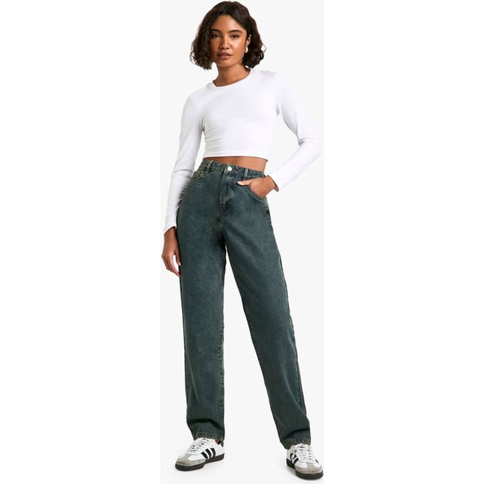 boohoo Dames Hoge 34 Inch Basic Straight Leg Jeans | Vintage Wash | Maat: 8