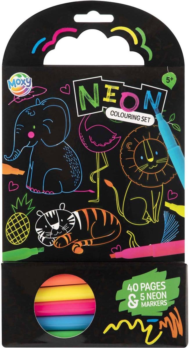 Kleurboek Dieren met 5 Neon Stiften, 40 Vellen