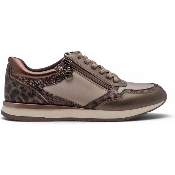 Tamaris Dames Taupe Nep Leren Mode Veterschoenen - 23613-46