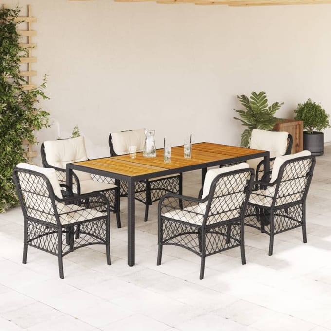 vidaXL - 7-delige - Tuinset - met - kussens - poly - rattan - zwart