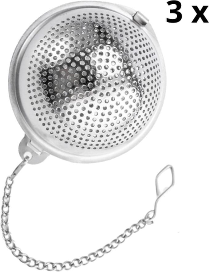 Theezeef in balvorm - Thee ei voor losse thee - Thee zeef - Thee ei RVS - Thee infuser - 3 stuks