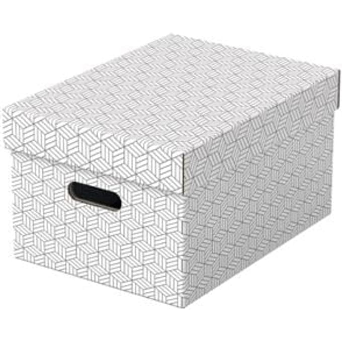 Esselte Home Middelgrote Opbergdoos met Deksel, Set van 3 Stuks - 100% Gerecycled Karton en 100% Recyclebaar - Wit