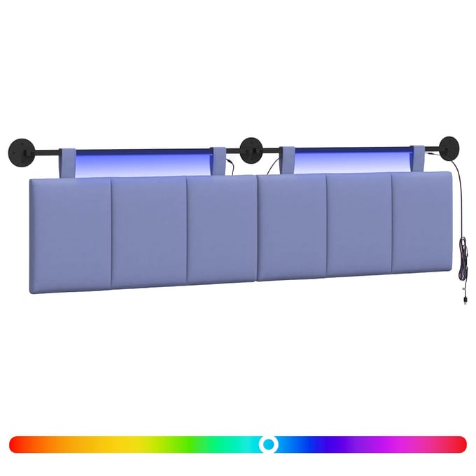 vidaXL - Hangend - hoofdbord - Met - LED-verlichting - Jeans - Blauw - Stof