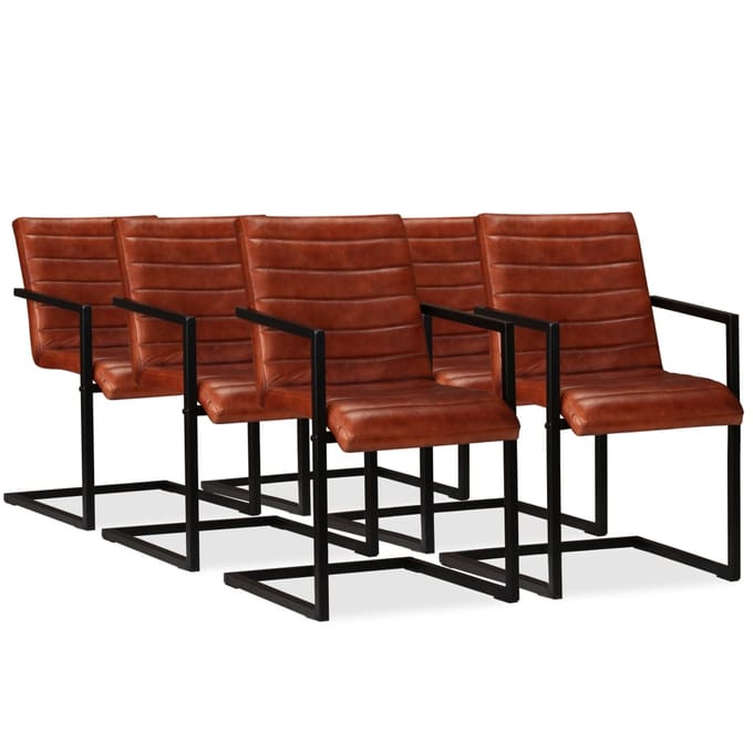 vidaXL - Eetkamerstoelen - 6 - st - echt - leer - bruin