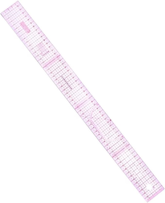 Plastic Naai Liniaal - Meetlat Patchwork - Kleding Ontwerpen - Hoge Precisie Flexibel - 60 cm - Transparant Rood