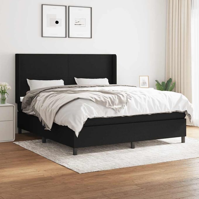 vidaXL - Boxspring - met - matras - stof - zwart - 180x200 - cm