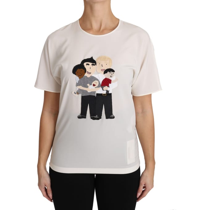 Dolce & Gabbana Dames Witte Zijden Stretch #dgfamily T-shirt
