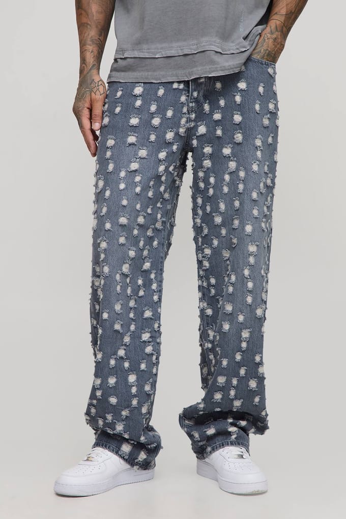 Lange getinte extreem gescheurde relaxte jeans | Mid Grey | Size 34