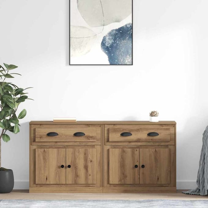 vidaXL - Dressoirs - 2 - st - Artisan - Eiken - 70 - x - 35,5 - x - 67,5 - cm - Bewerkt - hout
