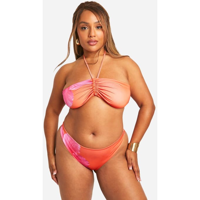 boohoo Dames Plus Size Bloemen Bandeau Bikini Top | Oranje | Maat: 54