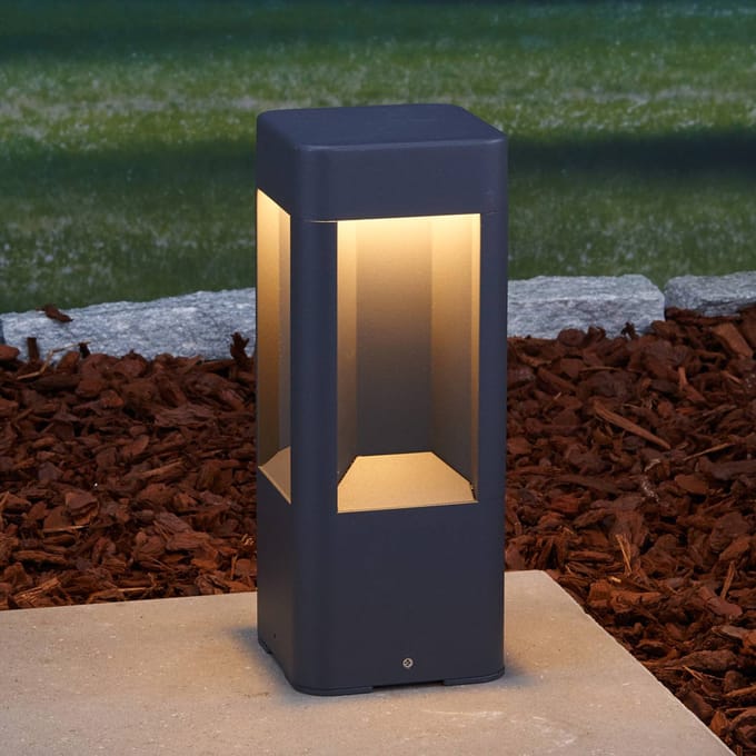 Lucande LED sokkellamp Annika, antraciet, metaal, 30 cm