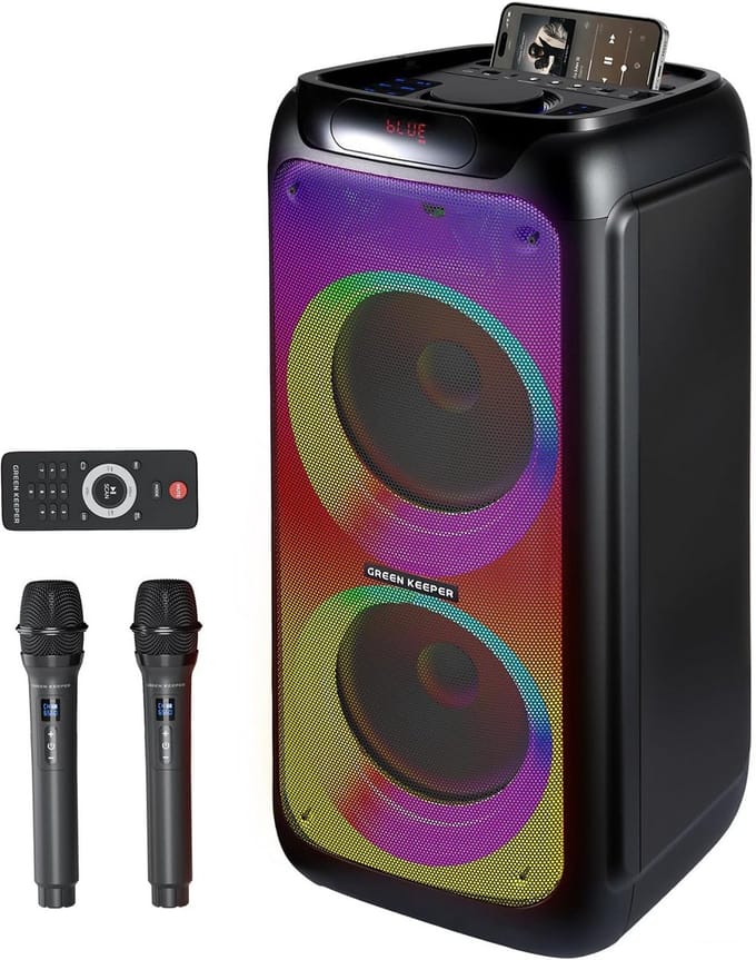 Draagbare Karaokemachine met 2 Draadloze Microfoons en 600W Piekvermogen