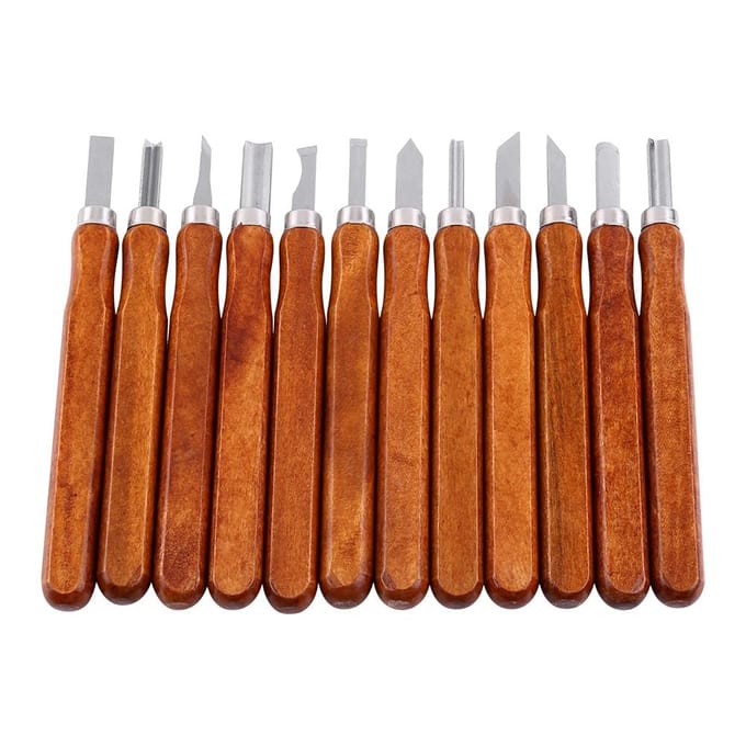 12 stuks Houtsnijmes Set Hand Houtsnijbeitels voor Houtbewerking DIY Gereedschap gray