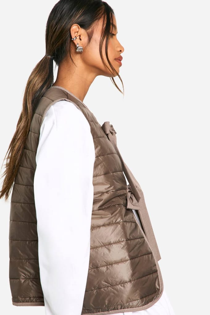 boohoo Dames Gilet met strikdetail | Chocoladebruin | Maat: 36