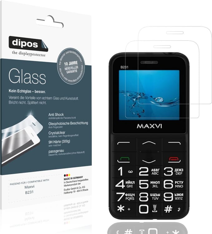 dipos – 2x Pantserfolie geschikt voor Maxvi B231 | 9H Screenprotector