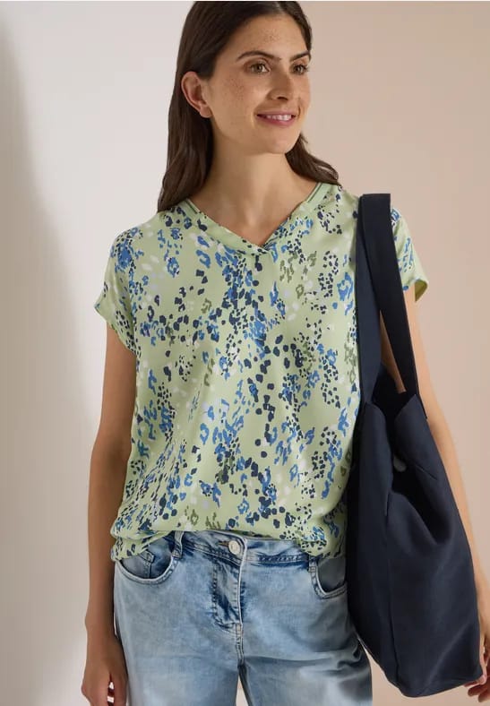 Blouse met korte mouwen en een mix van texturen