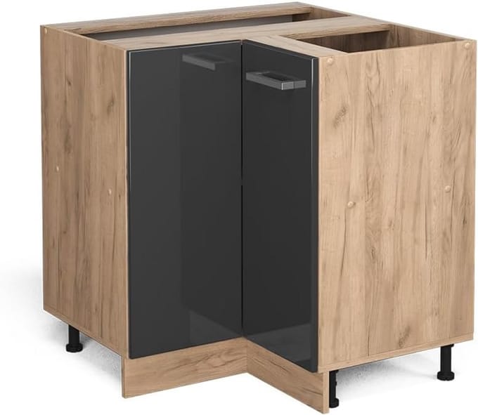 Hoekkast Keuken Antraciet Hoogglans met Eikenhout Accent