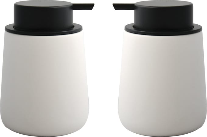 MSV Zeeppompje/dispenser Malmo - 2x - Keramiek - wit/zwart - 8,5 x 12 cm - 300 ml