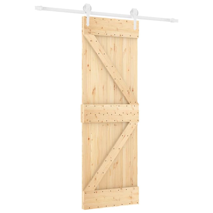 vidaXL - Schuifdeur - Natuurlijk - en - Wit - 70 - x - 210 - cm - Massief - Pine - Hout