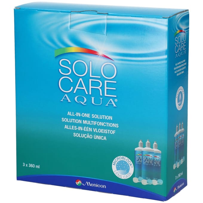 SOLOCARE AQUA Multipack - 3 x 360ml + 3 lenshouders - Lenzenvloeistof