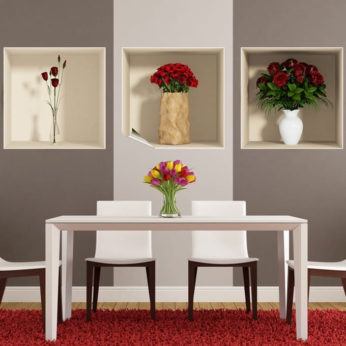 Sticker met 3D-effect: Rode rozen, 40 x 120 cm