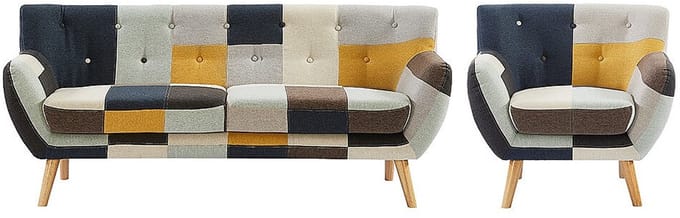 Driezitsbank en fauteuil in patchwork stof SERTI II L 188 cm x H 81 cm x D 80.5 cm