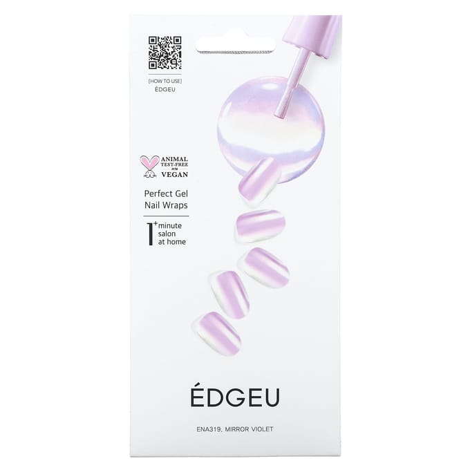 Edgeu, perfecte gel nagelwrap, ENA 319, spiegel paars, set van 19 stuks white