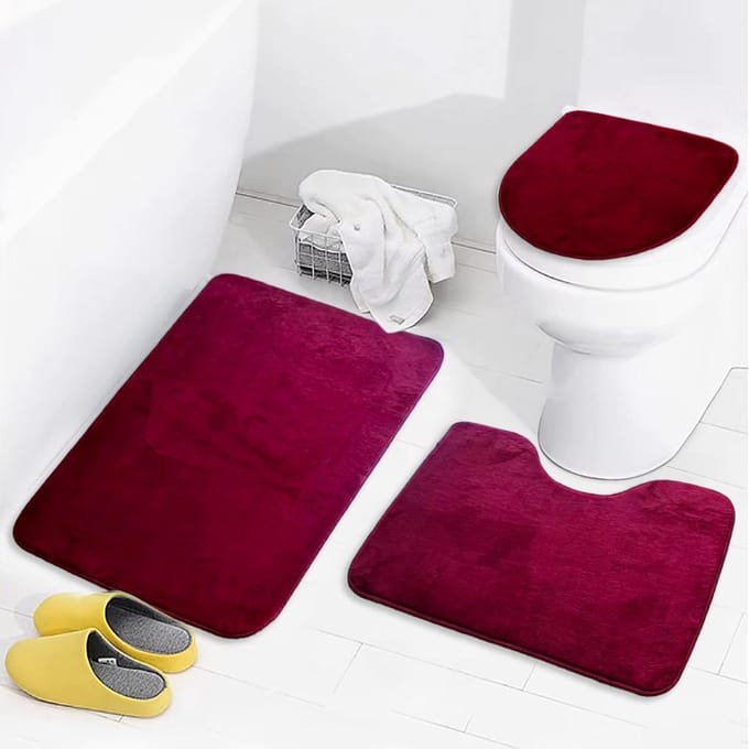 Omgoods - Set van 3 Antislip Badmatten met Leren Zool, Wasbaar en Absorberend