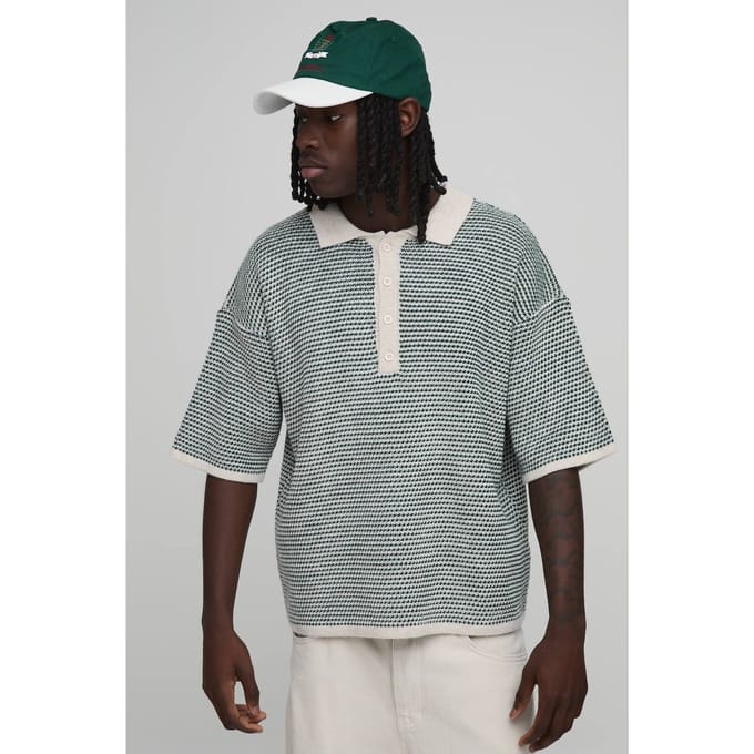 Ontspannen Gestructureerde Gestreepte Polo Met Verlengde Knoopsluiting | Forest | Size XS