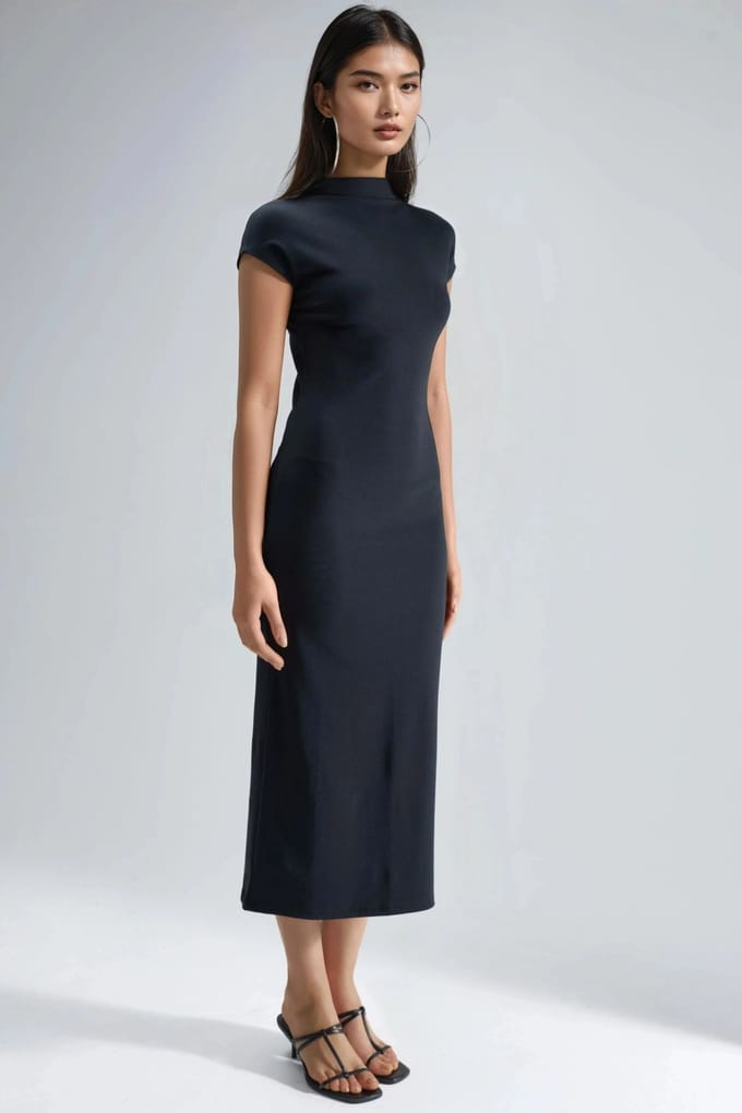 Slim Fit Crewneck Midi-jurk
