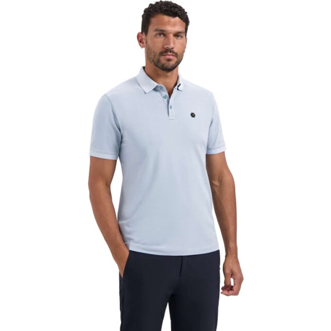 No Excess Polo pique garment dyed dusty blue