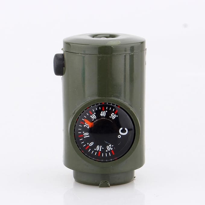 Nieuw 7 in 1 Camping Survival Fluitje Kompas Thermometer Zaklamp Vergrootglas Kit gray