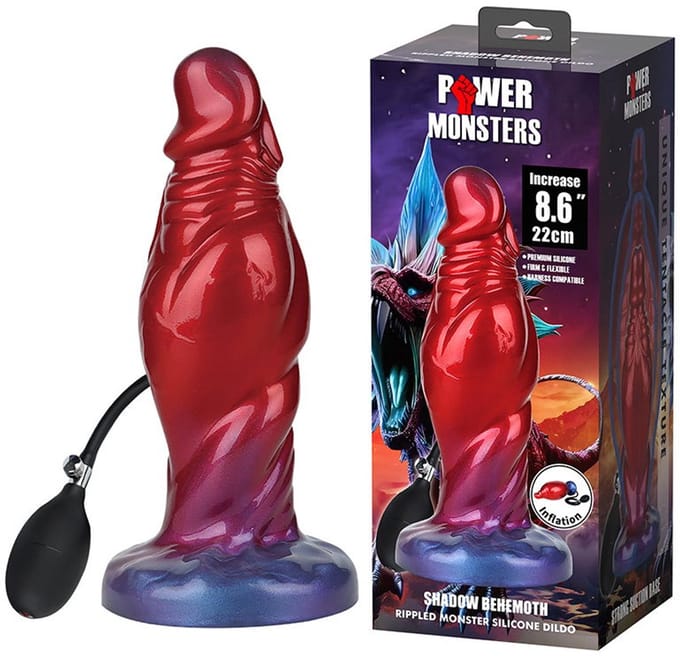 Power Monsters - Shadow Behemoth - Opblaasbare Monster Dildo - 22 cm - Rood/Blauw