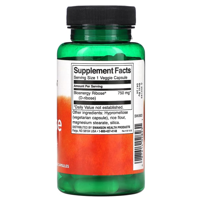 Ribose, 750 mg, 60 plantaardige capsules