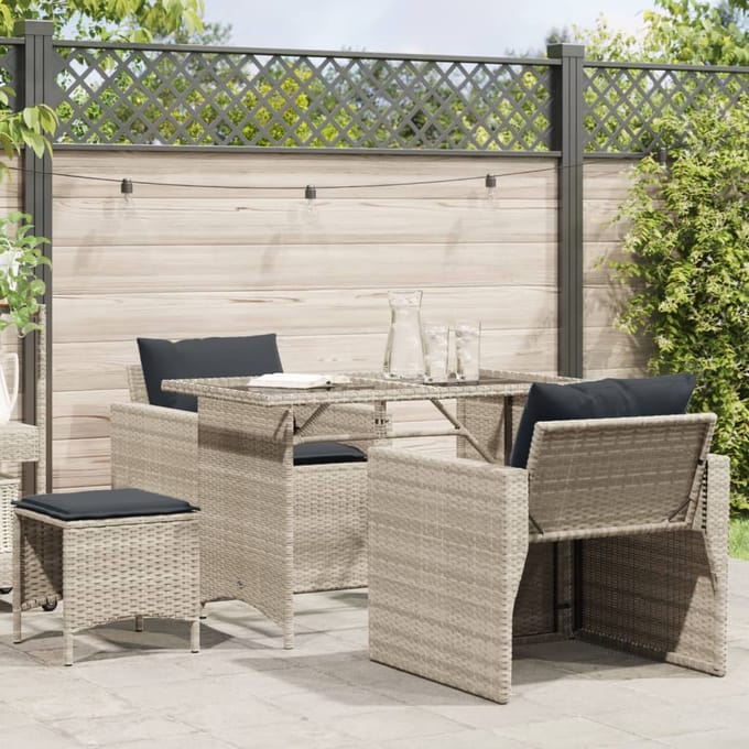 vidaXL - 4-delige - Loungeset - met - kussens - poly - rattan - lichtgrijs