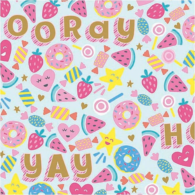 Inpakpapier, lichtturkoois, Snoep, fruit en donuts, B: 50 cm, 80 gr, 100 m/1 rol