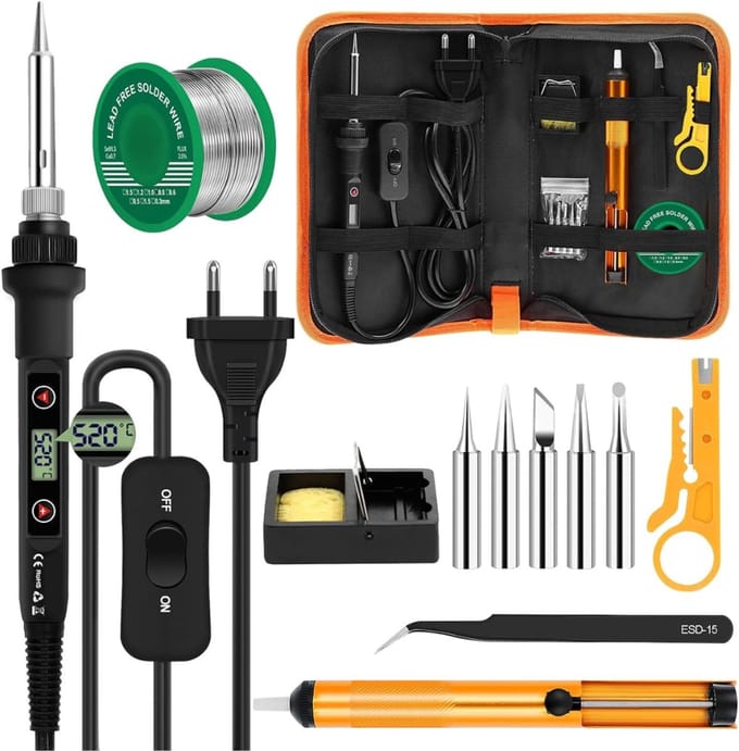 ZRSS® Soldeerbout set - Instelbare temperatuur - Houtbrander rework station - LCD Display - 5 Soldeerpunten - 180-520 °C - 80 W