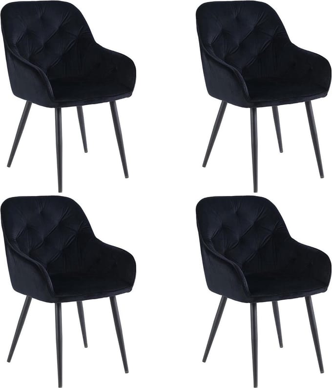 Colenis® - Sky Eetkamerstoel - Set van 4 - Zwart - Fluweel - Velvet - Met armleuning