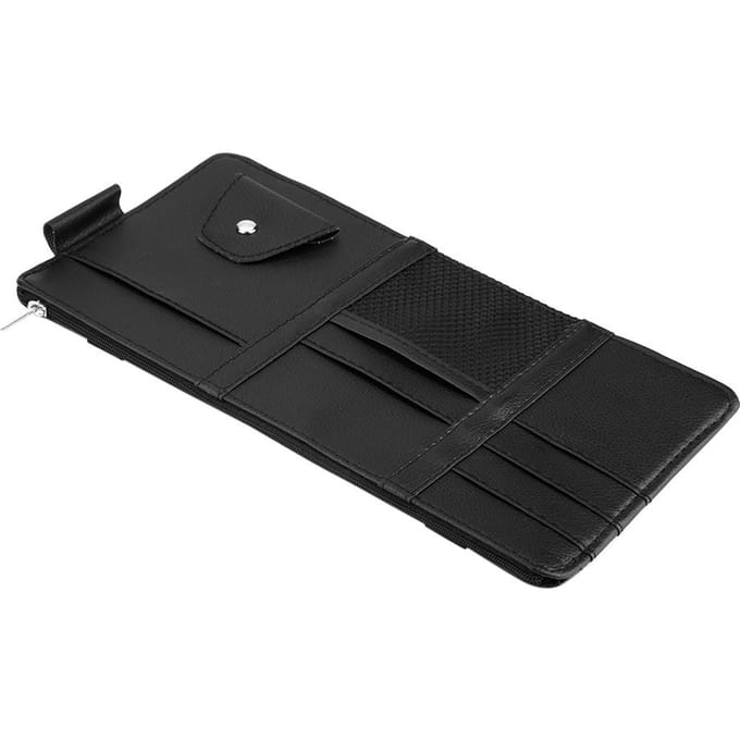 Universele Auto Zonneklep Leer CD Zonnebril Kaart Organizer Houder black