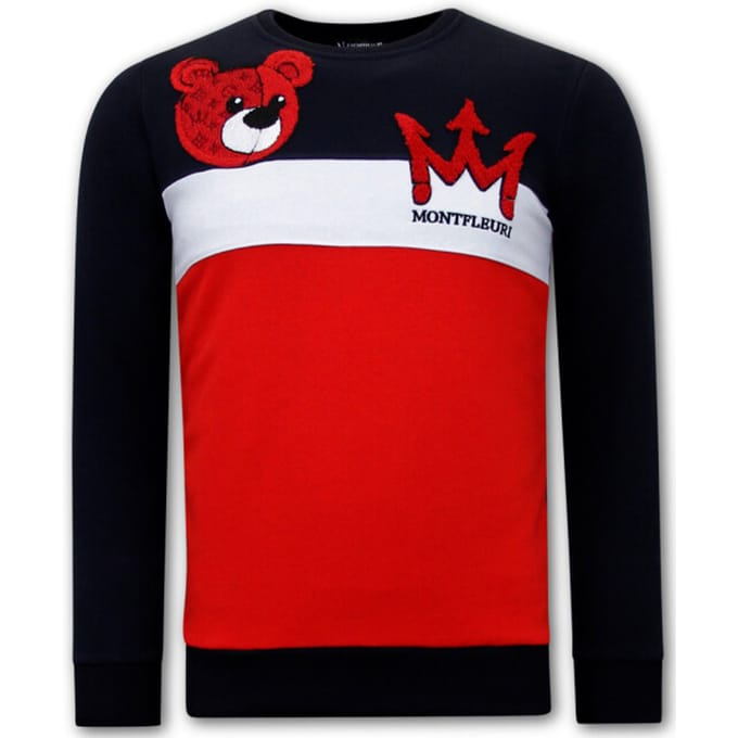 Heren Sweater met Print - Teddy Bear Print - Blauw