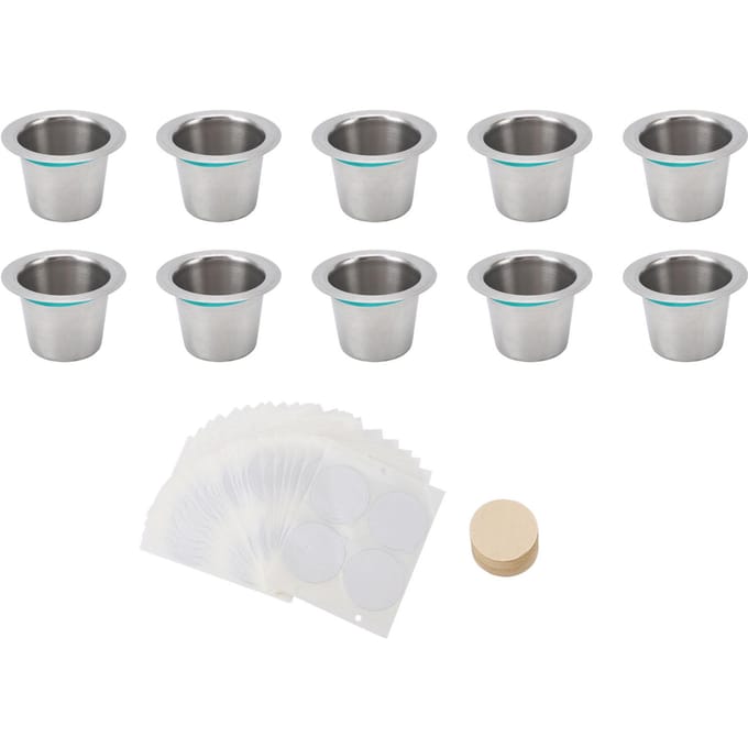 10 STKS Hervulbare Koffiecapsules Cup Roestvrij Staal Herbruikbare Koffiepads met Aluminiumfolie Deksels L white